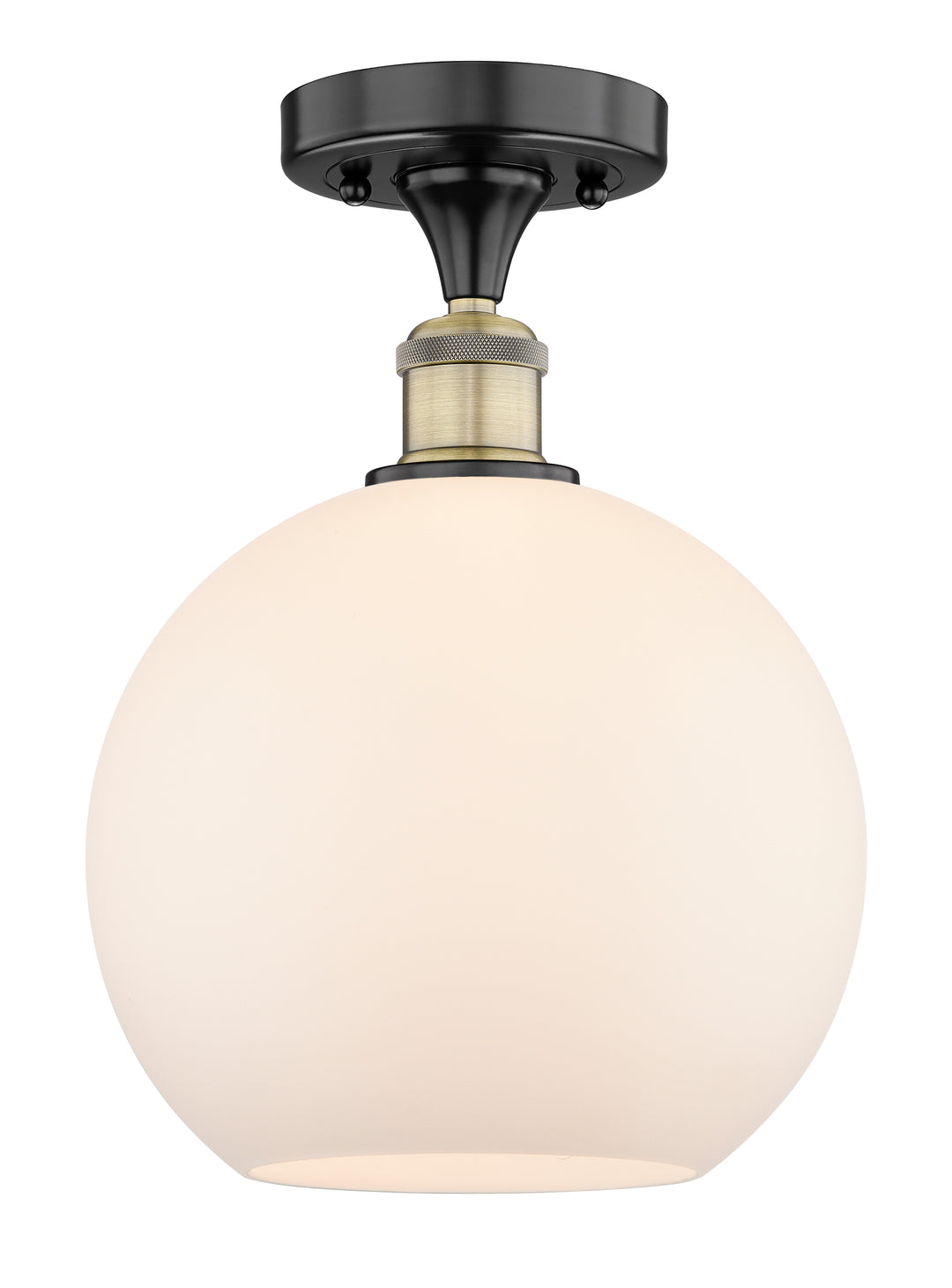 Innovations Lighting Athens 10" Semi-Flush Mount - Black Antique Brass Ceiling Semi Flush Mounts Innovations Lighting Matte White ; Glass Type: White  