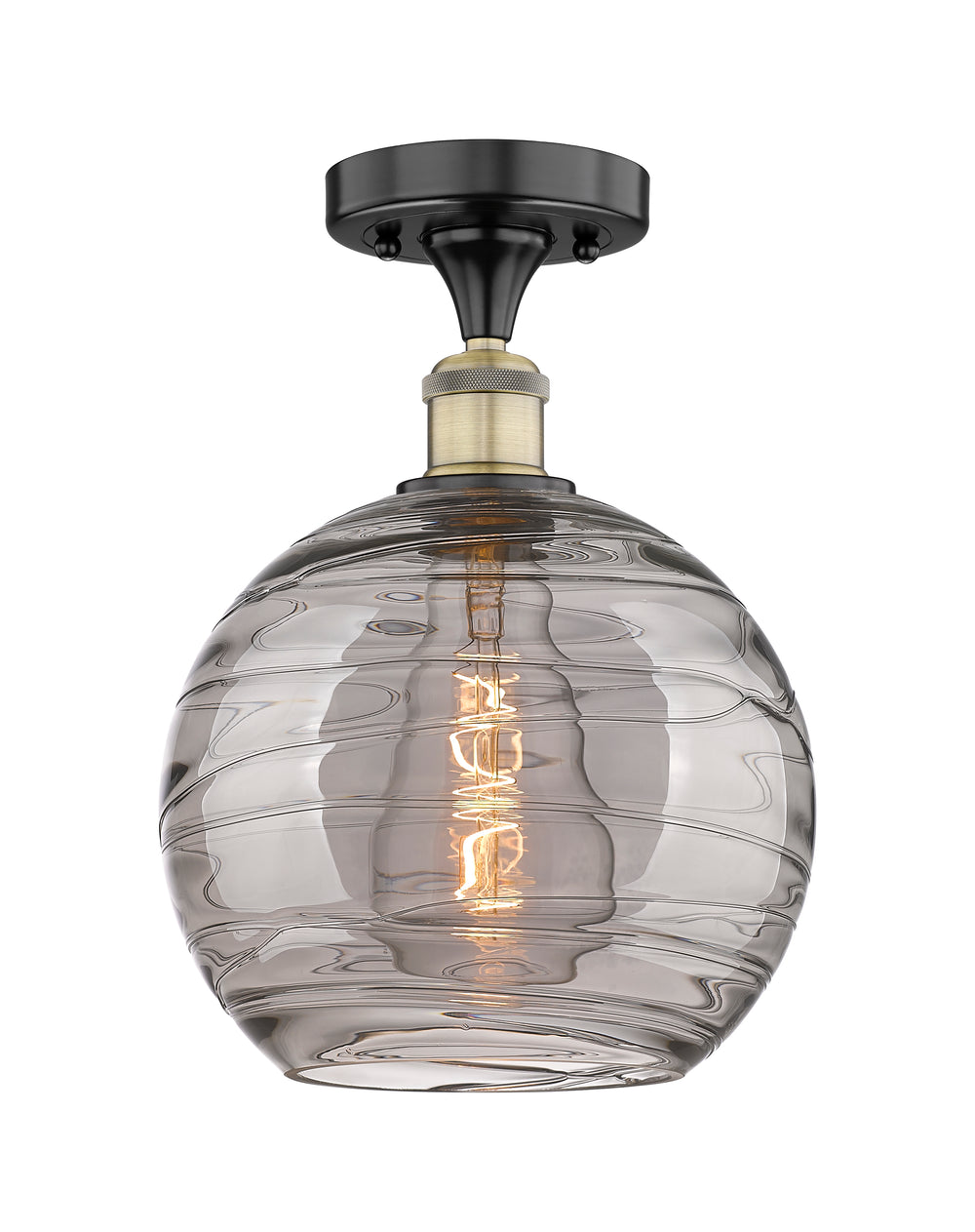 Innovations Lighting Athens Deco Swirl 10" Semi-Flush Mount - Black Antique Brass Ceiling Semi Flush Mounts Innovations Lighting Light Smoke Deco Swirl ; Glass Type: Smoked  