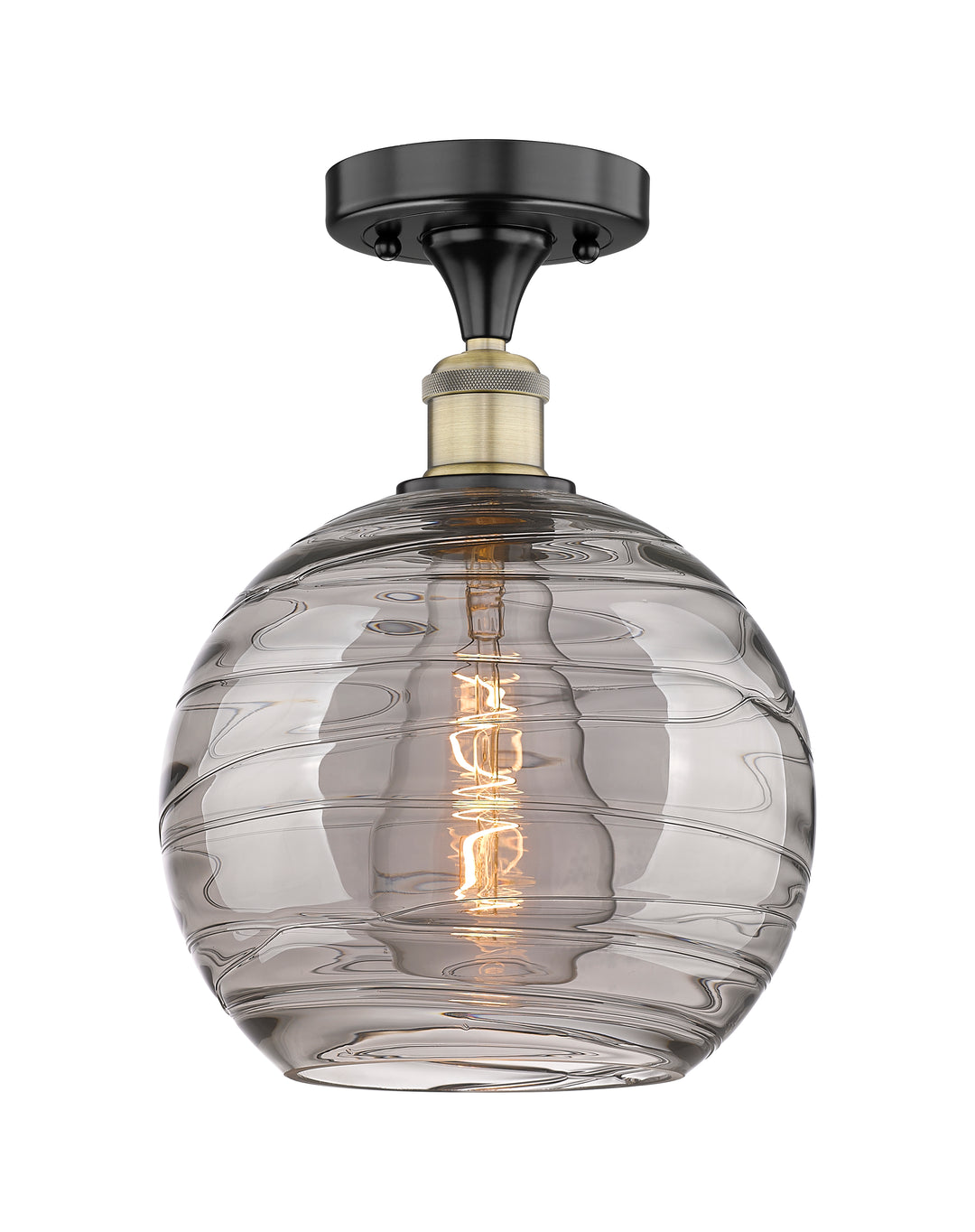 Innovations Lighting Athens Deco Swirl 10" Semi-Flush Mount - Black Antique Brass Ceiling Semi Flush Mounts Innovations Lighting Light Smoke Deco Swirl ; Glass Type: Smoked  