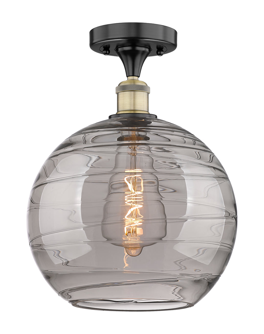 Innovations Lighting Athens Deco Swirl 12" Semi-Flush Mount - Black Antique Brass Ceiling Semi Flush Mounts Innovations Lighting Light Smoke Deco Swirl ; Glass Type: Smoked  