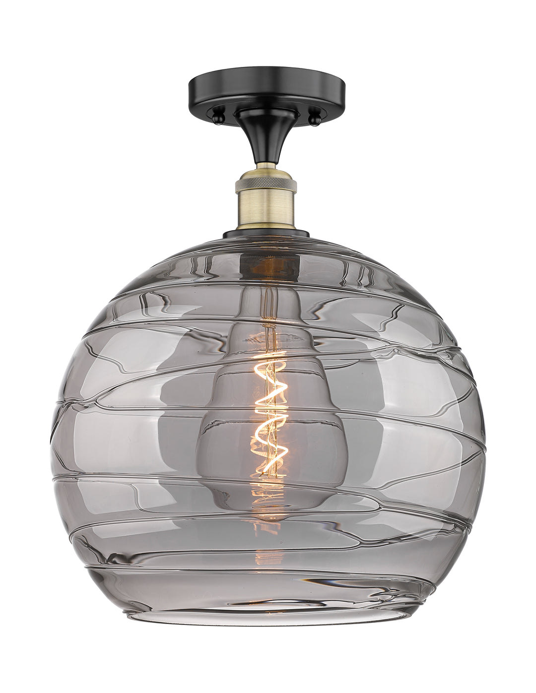 Innovations Lighting Athens Deco Swirl 14" Semi-Flush Mount - Black Antique Brass Ceiling Semi Flush Mounts Innovations Lighting Light Smoke Deco Swirl ; Glass Type: Smoked  