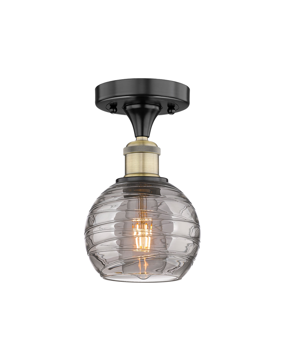 Innovations Lighting Athens Deco Swirl 6" Semi-Flush Mount - Black Antique Brass Ceiling Semi Flush Mounts Innovations Lighting Light Smoke Deco Swirl ; Glass Type: Smoked  