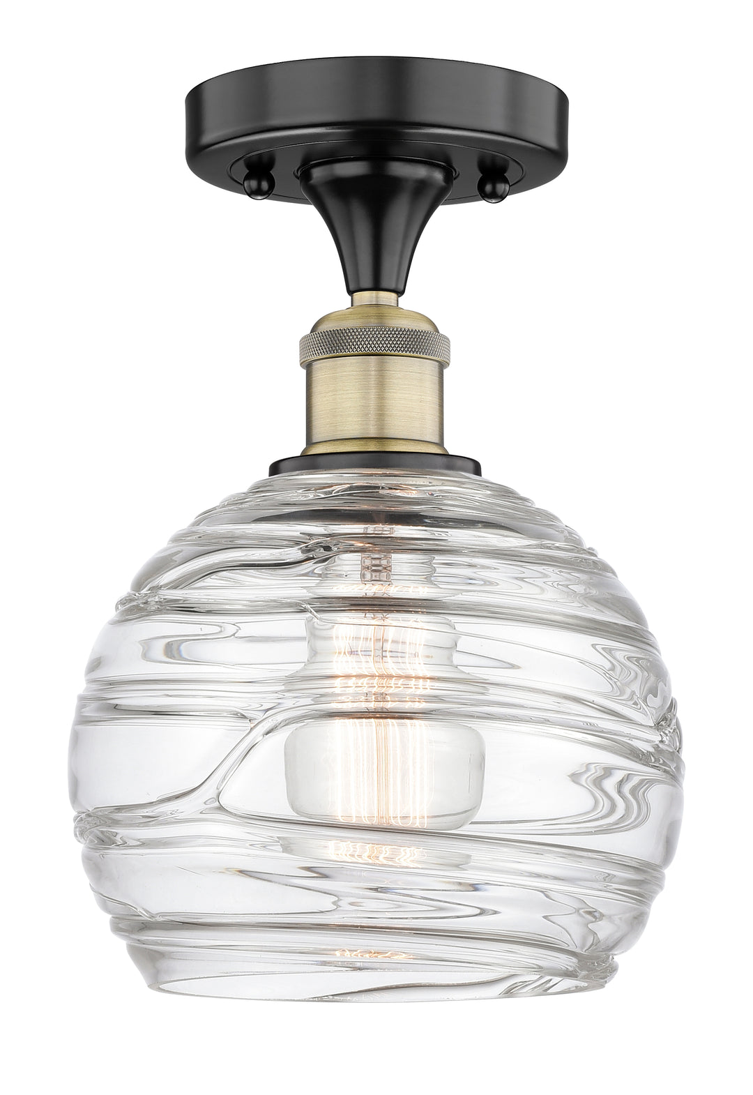 Innovations Lighting Athens Deco Swirl 8" Semi-Flush Mount - Black Antique Brass Ceiling Semi Flush Mounts Innovations Lighting Clear Deco Swirl ; Glass Type: Cleat  