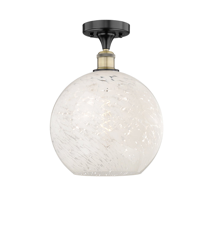 Innovations Lighting White Mouchette 12" Semi-Flush Mount - Black Antique Brass Ceiling Semi Flush Mounts Innovations Lighting White Mouchette ; Glass Type: White  