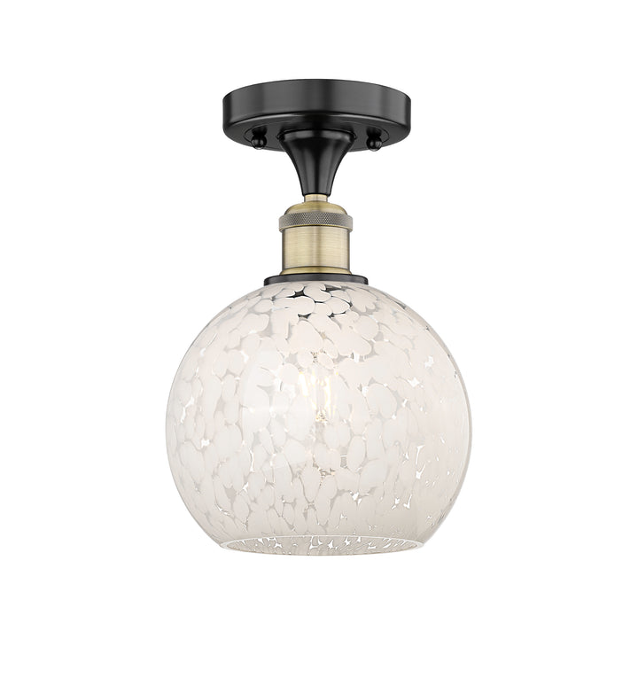 Innovations Lighting White Mouchette 8" Semi-Flush Mount - Black Antique Brass Ceiling Semi Flush Mounts Innovations Lighting White Mouchette ; Glass Type: White  