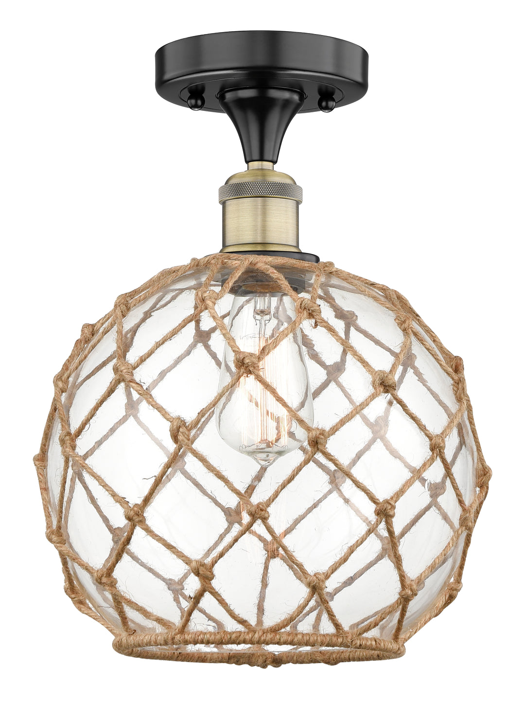 Innovations Lighting Farmhouse Rope 10" Semi-Flush Mount - Black Antique Brass