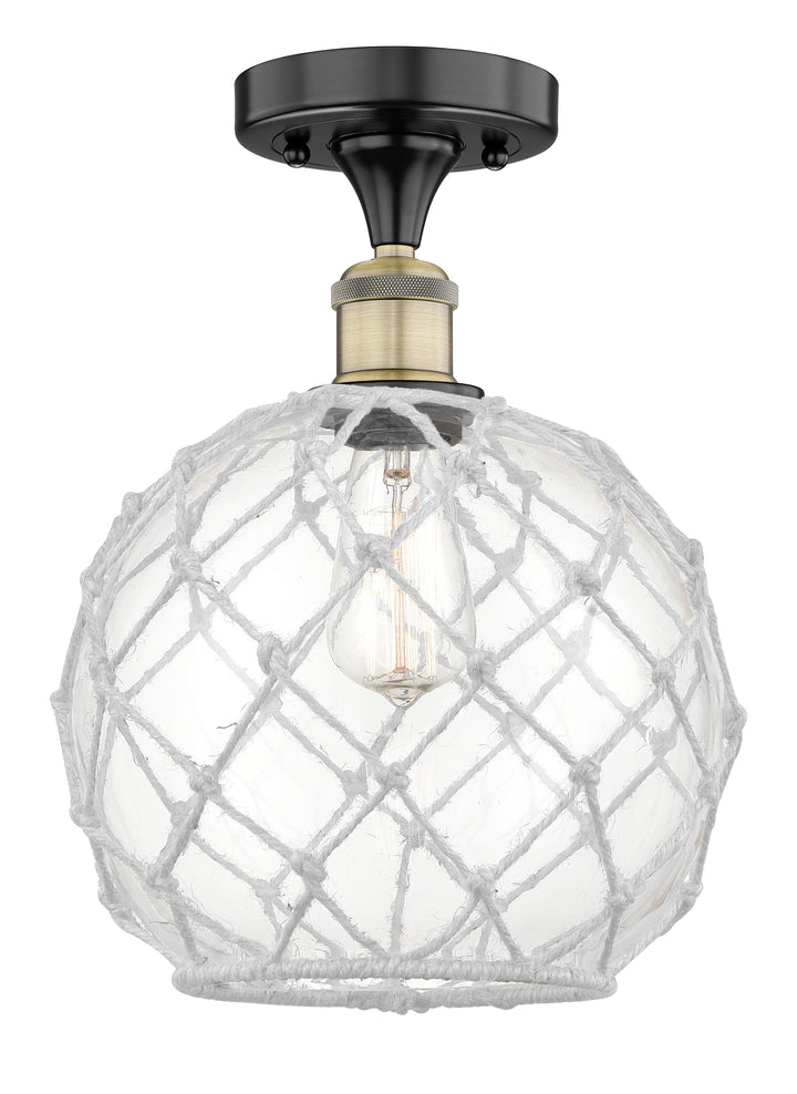 Innovations Lighting Farmhouse Rope 10" Semi-Flush Mount - Black Antique Brass Ceiling Semi Flush Mounts Innovations Lighting Clear Glass with White Rope ; Glass Type: Transparent  