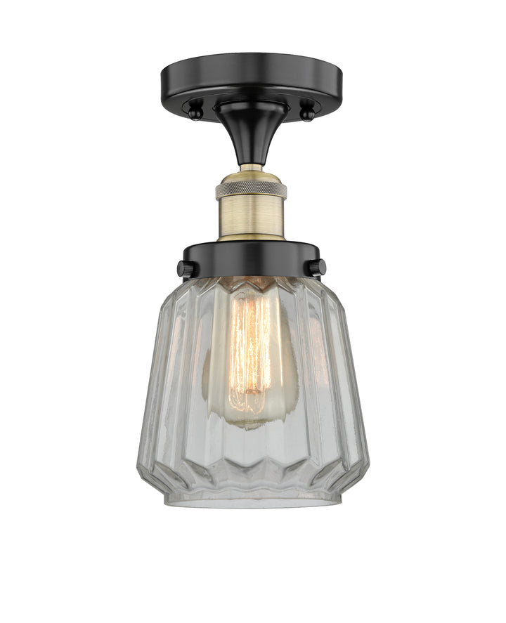 Innovations Lighting Chatham 6" Semi-Flush Mount - Black Antique Brass Ceiling Semi Flush Mounts Innovations Lighting Clear ; Glass Type: Transparent; Ribbed  