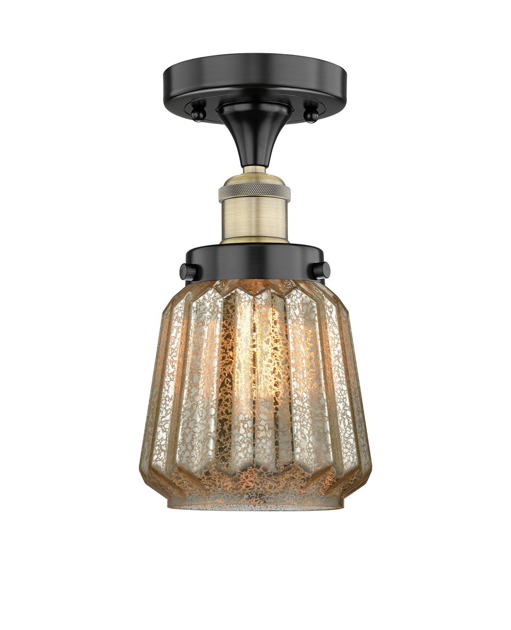 Innovations Lighting Chatham 6" Semi-Flush Mount - Black Antique Brass Ceiling Semi Flush Mounts Innovations Lighting Mercury ; Glass Type: Mercury; Ribbed  