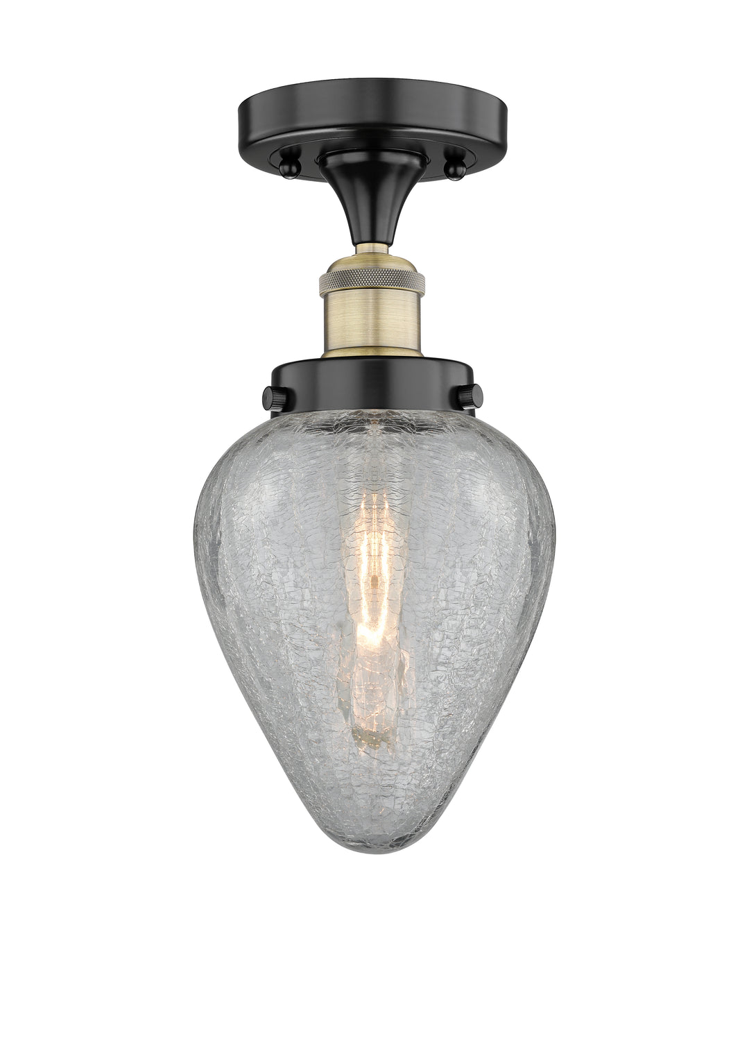 Innovations Lighting Geneseo 6" Semi-Flush Mount - Black Antique Brass Ceiling Semi Flush Mounts Innovations Lighting Clear Crackled ; Glass Type: Crackled  