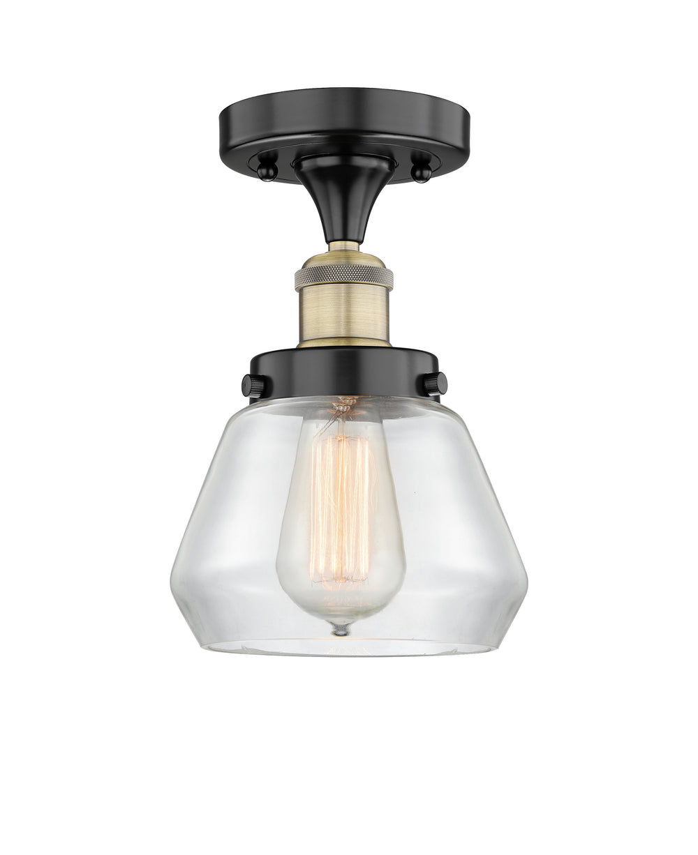 Innovations Lighting Fulton 7" Semi-Flush Mount - Black Antique Brass Ceiling Semi Flush Mounts Innovations Lighting Clear ; Glass Type: Transparent; Ribbed  