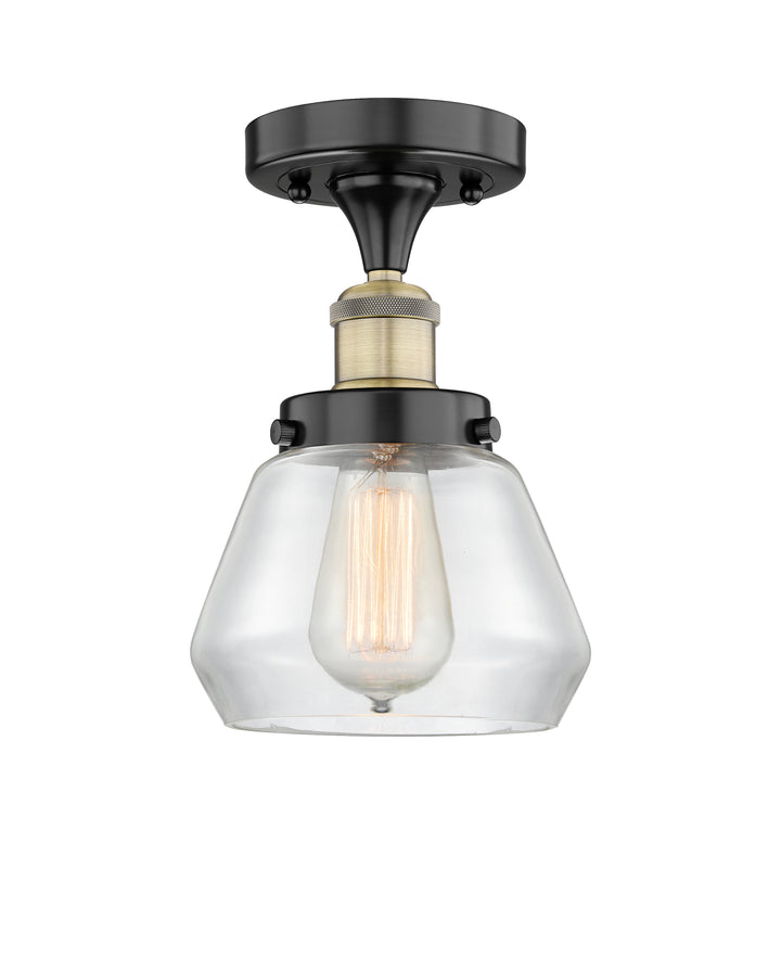 Innovations Lighting Fulton 7" Semi-Flush Mount - Black Antique Brass Ceiling Semi Flush Mounts Innovations Lighting Clear ; Glass Type: Transparent; Ribbed  