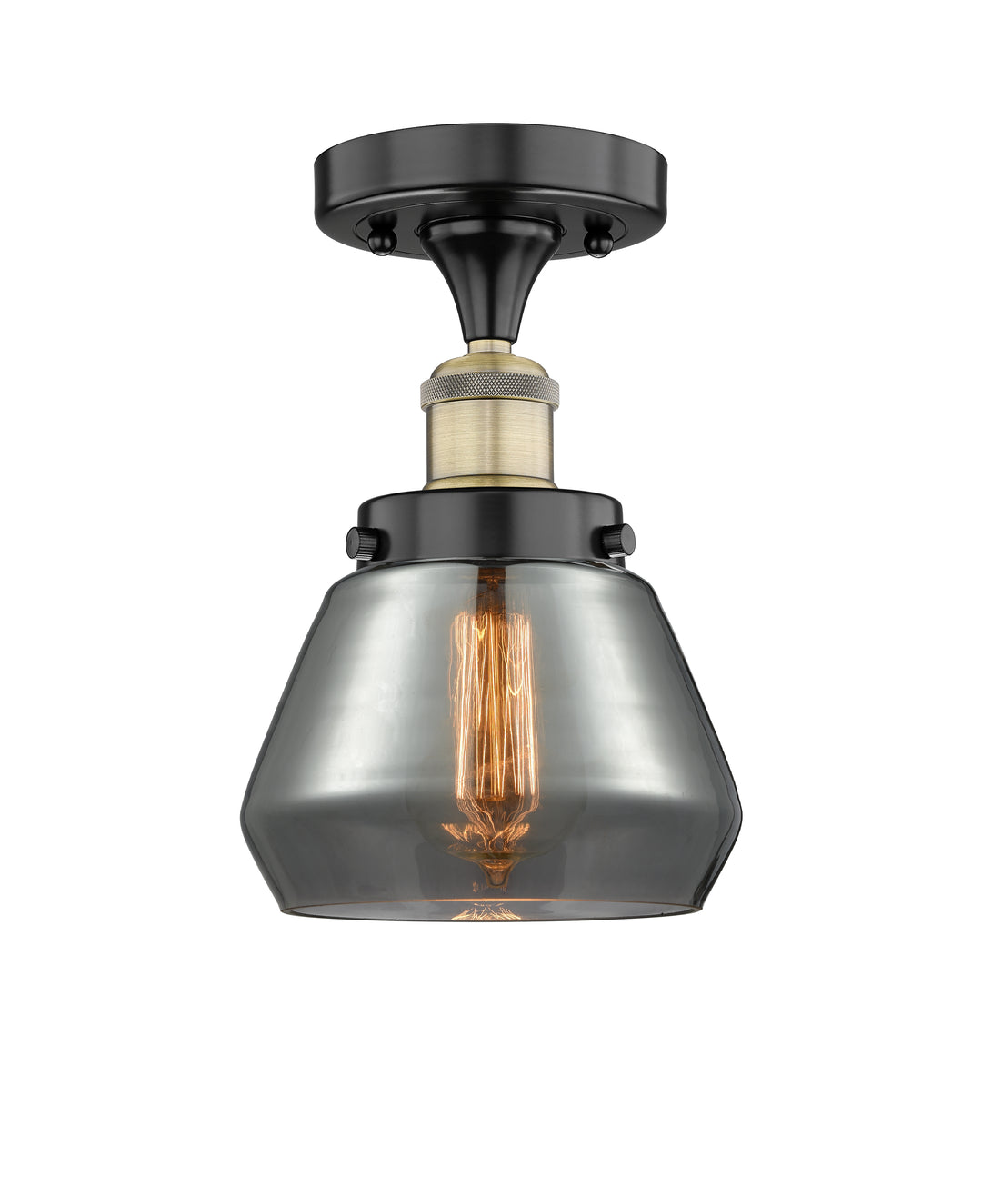 Innovations Lighting Fulton 7" Semi-Flush Mount - Black Antique Brass Ceiling Semi Flush Mounts Innovations Lighting Light Smoke ; Glass Type: Smoked; Ribbed  