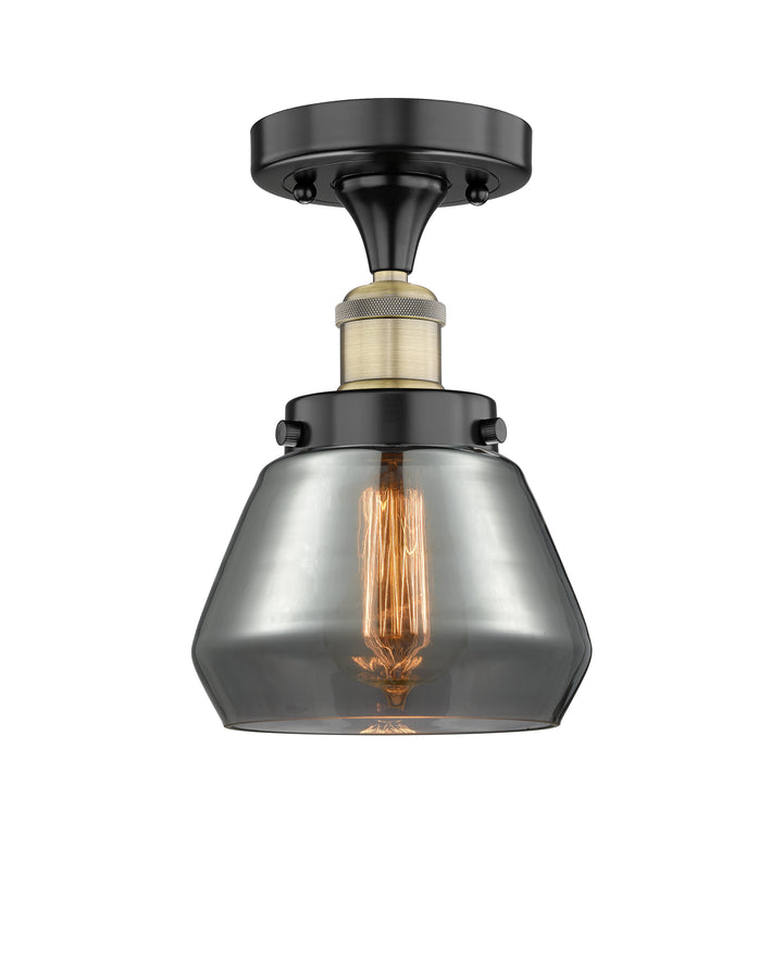 Innovations Lighting Fulton 7" Semi-Flush Mount - Black Antique Brass Ceiling Semi Flush Mounts Innovations Lighting Light Smoke ; Glass Type: Smoked; Ribbed  