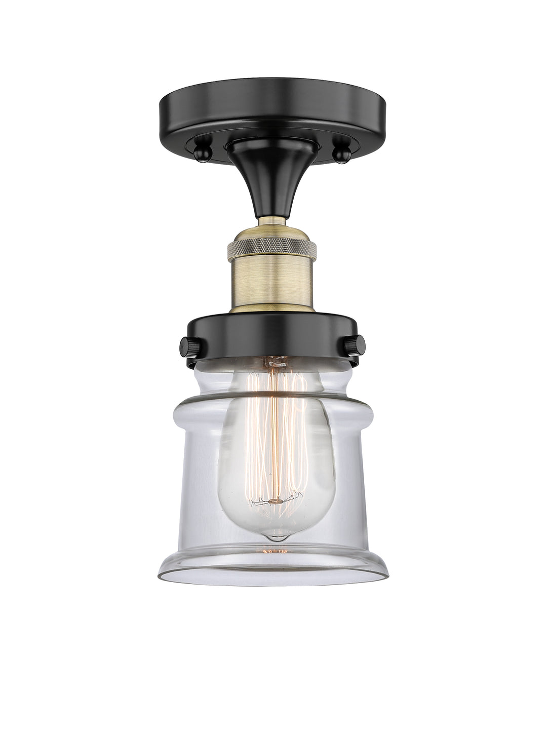 Innovations Lighting Canton 5" Semi-Flush Mount - Black Antique Brass Ceiling Semi Flush Mounts Innovations Lighting Clear ; Glass Type: Transparent  