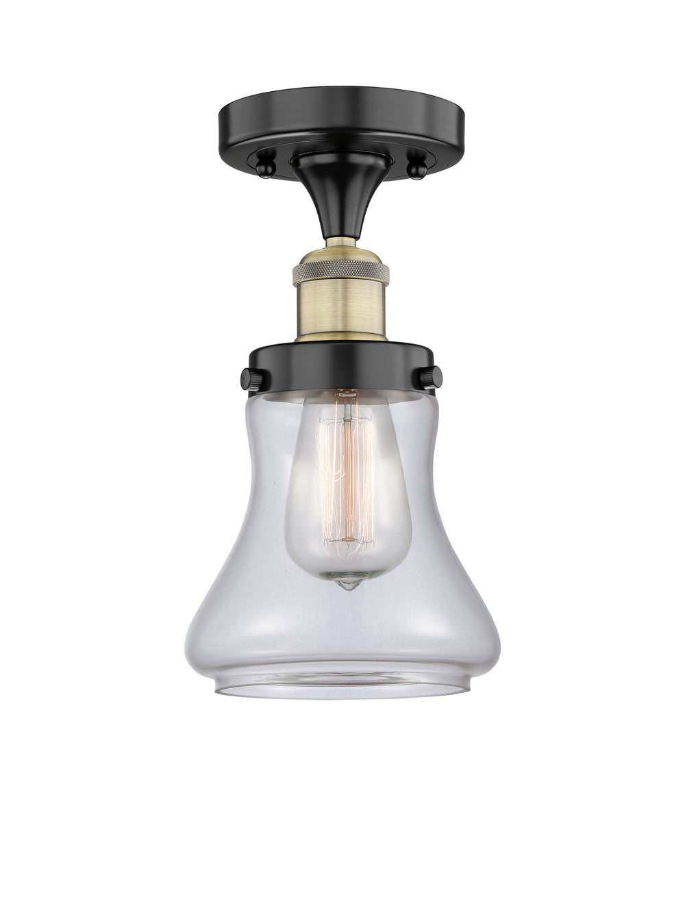 Innovations Lighting Bellmont 6" Semi-Flush Mount - Black Antique Brass Ceiling Semi Flush Mounts Innovations Lighting Clear ; Glass Type: Transparent; Ribbed  