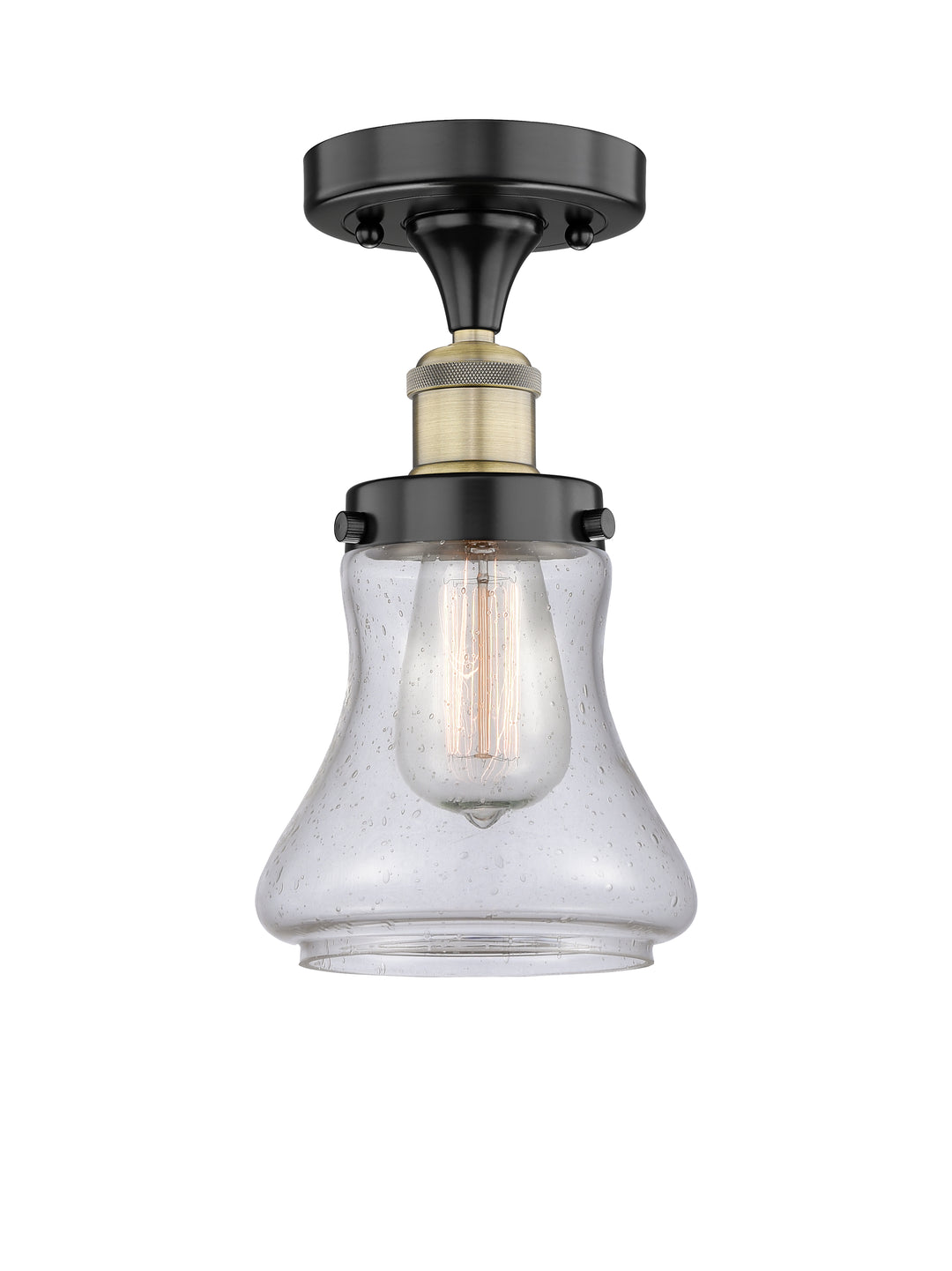 Innovations Lighting Bellmont 6" Semi-Flush Mount - Black Antique Brass Ceiling Semi Flush Mounts Innovations Lighting Seedy ; Glass Type: Seedy; Ribbed  