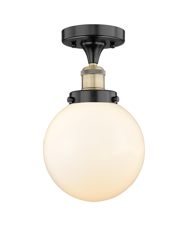 Innovations Lighting Beacon 8" Semi-Flush Mount - Black Antique Brass Ceiling Semi Flush Mounts Innovations Lighting Matte White ; Glass Type: Frosted  