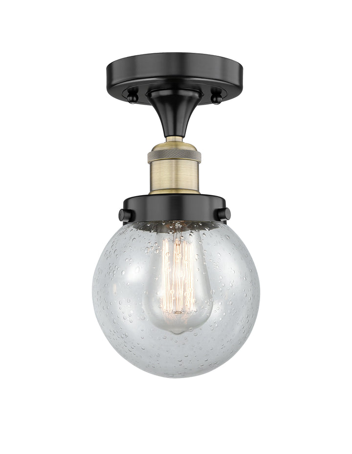 Innovations Lighting Beacon 6" Semi-Flush Mount - Black Antique Brass Ceiling Semi Flush Mounts Innovations Lighting Seedy ; Glass Type: Seedy  