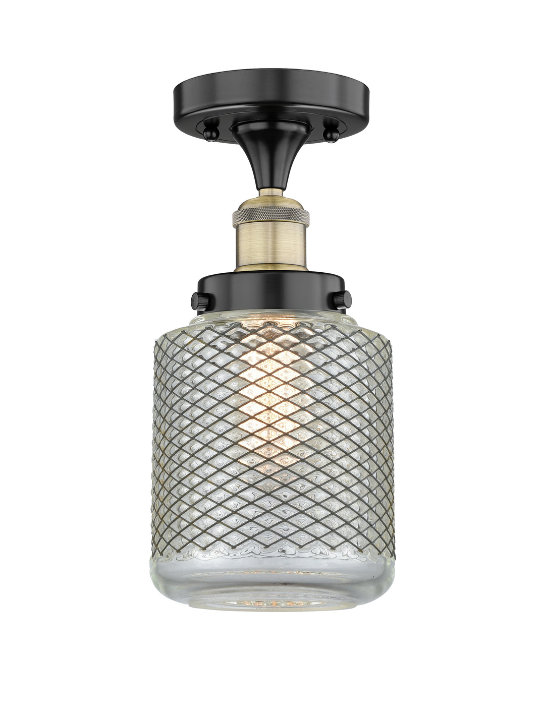 Innovations Lighting Stanton 6" Semi-Flush Mount - Black Antique Brass Ceiling Semi Flush Mounts Innovations Lighting Clear Wire Mesh ; Glass Type: Transparent  