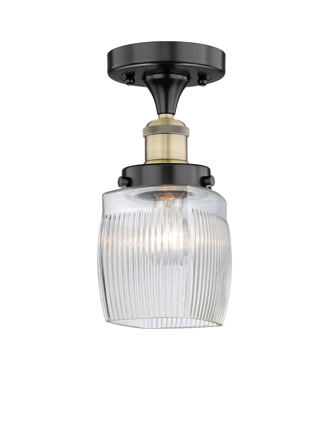 Innovations Lighting Colton 6" Semi-Flush Mount - Black Antique Brass Ceiling Semi Flush Mounts Innovations Lighting Clear Halophane ; Glass Type: Transparent; Ribbed  