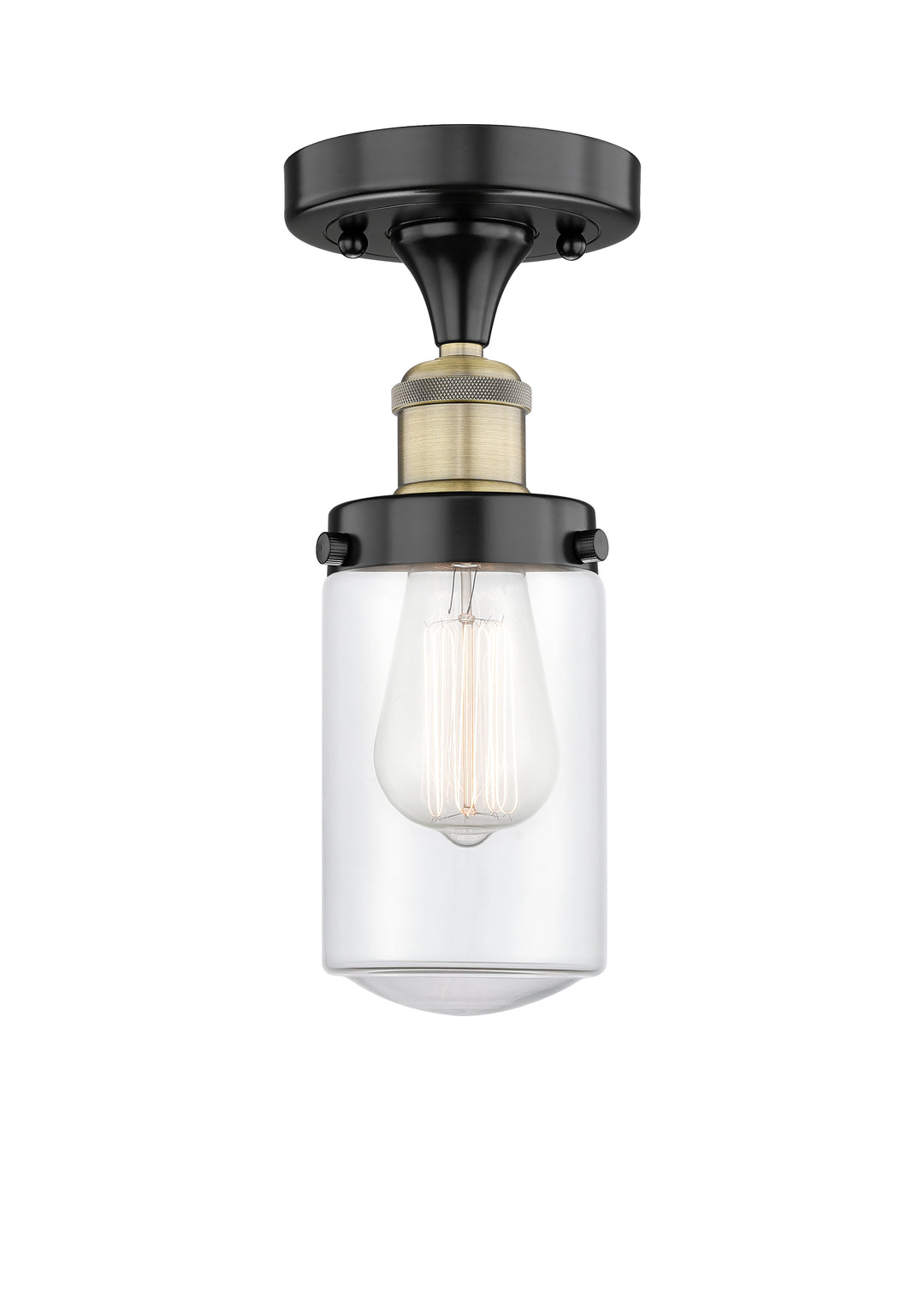 Innovations Lighting Dover 4.5" Semi-Flush Mount - Black Antique Brass Ceiling Semi Flush Mounts Innovations Lighting Clear ; Glass Type: Transparent; Ribbed  