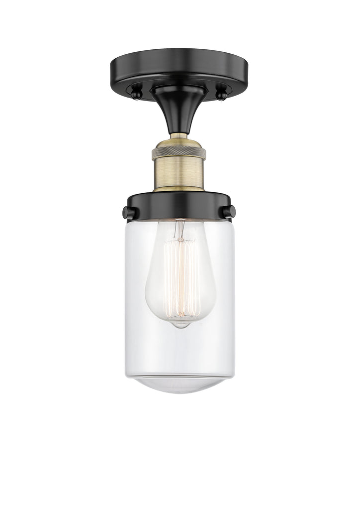 Innovations Lighting Dover 4.5" Semi-Flush Mount - Black Antique Brass Ceiling Semi Flush Mounts Innovations Lighting Clear ; Glass Type: Transparent; Ribbed  