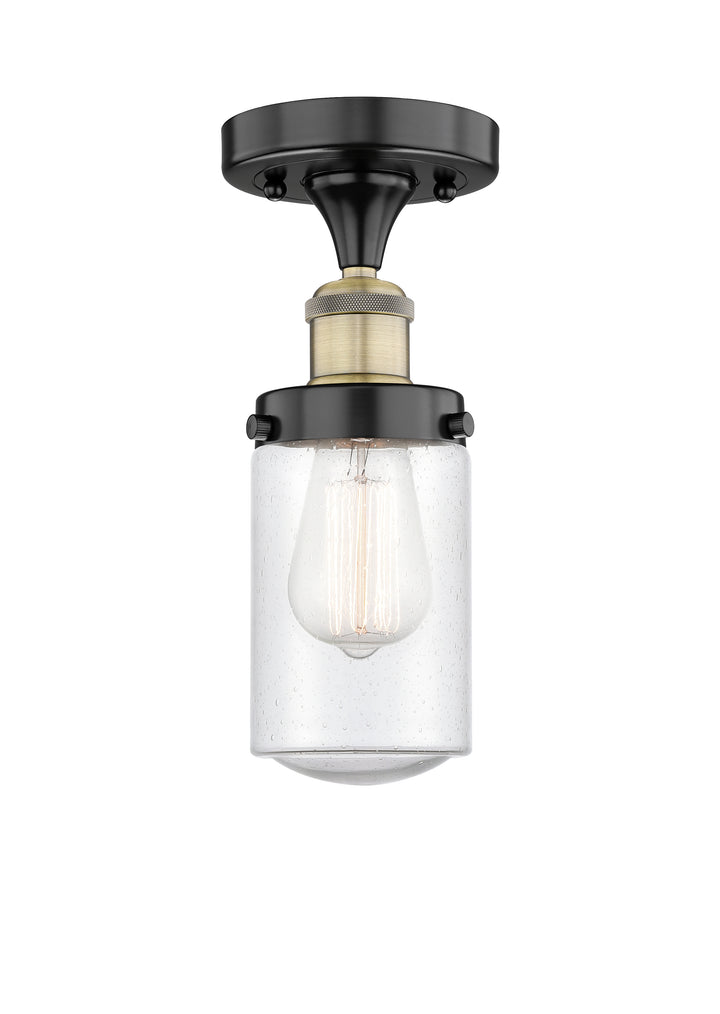 Innovations Lighting Dover 4.5" Semi-Flush Mount - Black Antique Brass Ceiling Semi Flush Mounts Innovations Lighting Seedy ; Glass Type: Seedy; Ribbed  