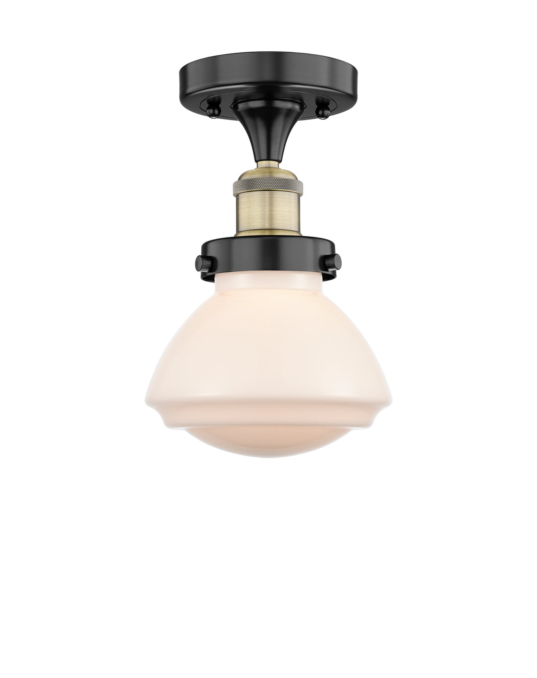 Innovations Lighting Olean 6.75" Semi-Flush Mount - Black Antique Brass Ceiling Semi Flush Mounts Innovations Lighting Matte White ; Glass Type: Frosted; Ribbed  