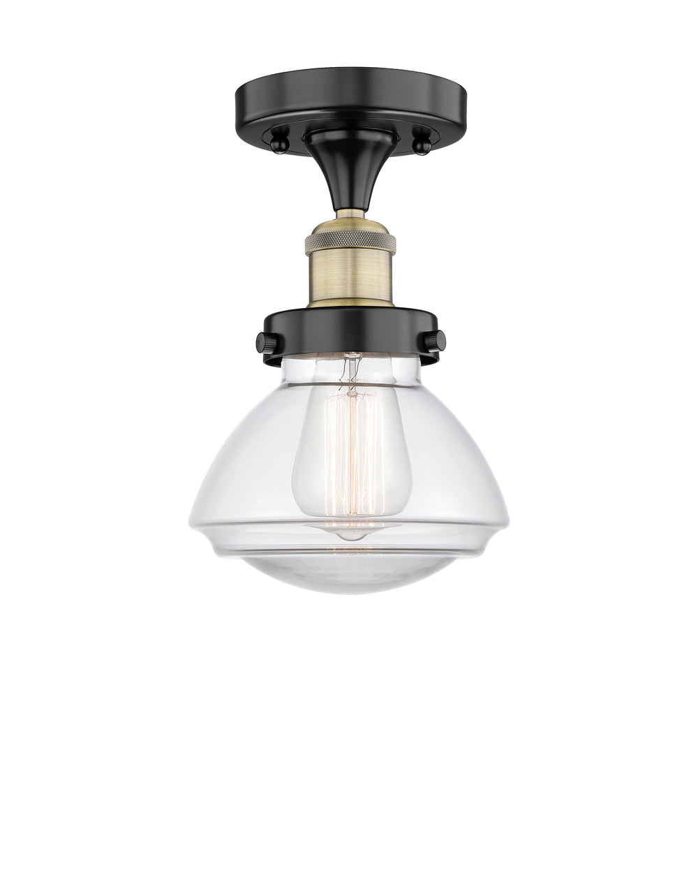 Innovations Lighting Olean 6.75" Semi-Flush Mount - Black Antique Brass Ceiling Semi Flush Mounts Innovations Lighting Clear ; Glass Type: Transparent; Ribbed  