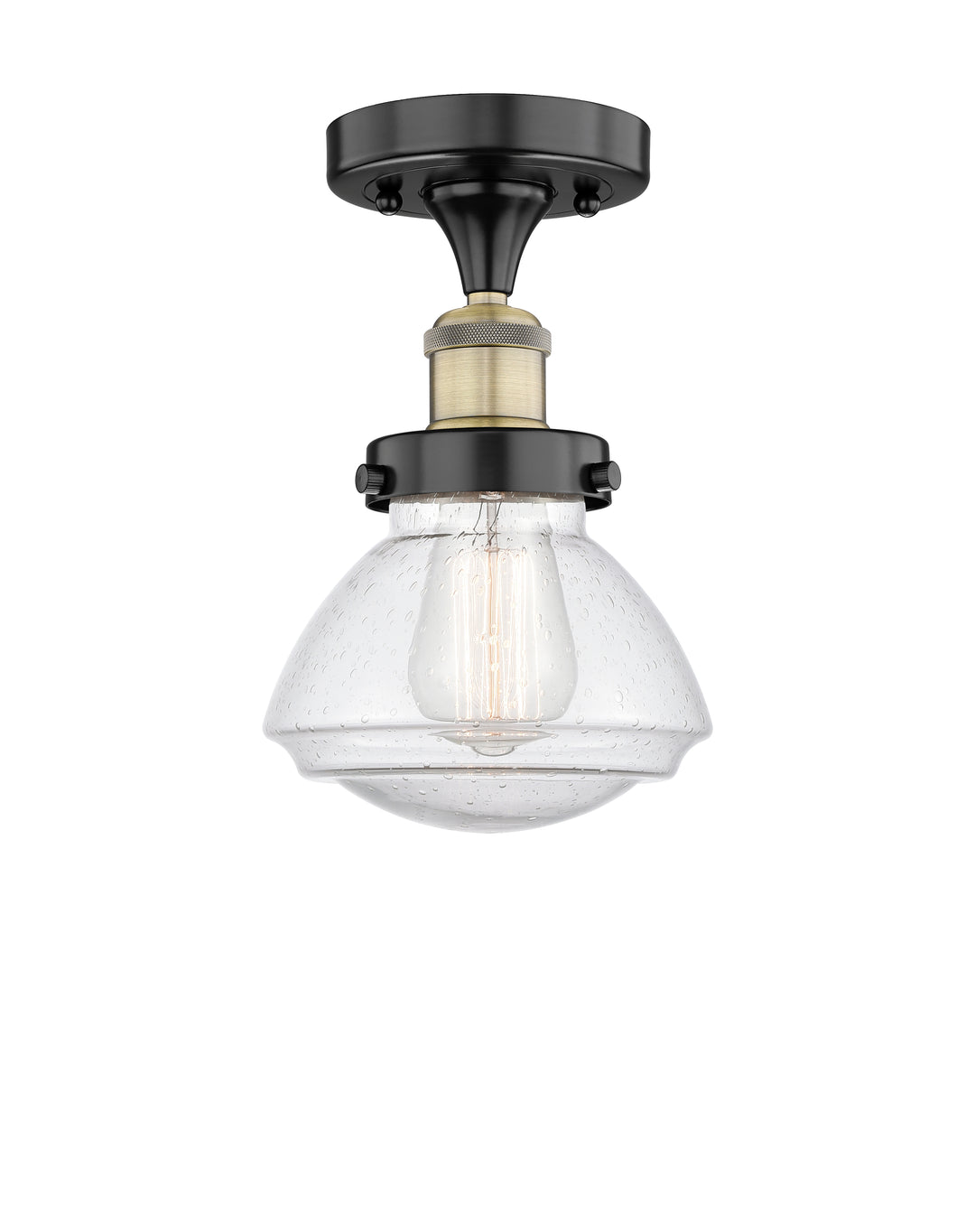 Innovations Lighting Olean 6.75" Semi-Flush Mount - Black Antique Brass Ceiling Semi Flush Mounts Innovations Lighting Seedy ; Glass Type: Seeded  