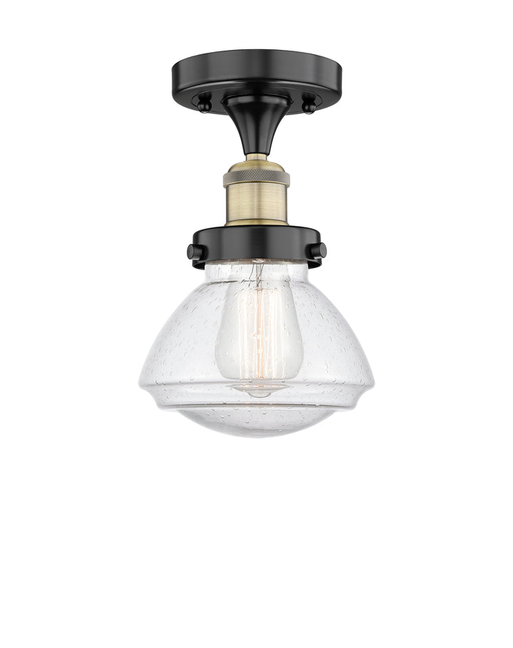 Innovations Lighting Olean 6.75" Semi-Flush Mount - Black Antique Brass Ceiling Semi Flush Mounts Innovations Lighting Seedy ; Glass Type: Seeded  