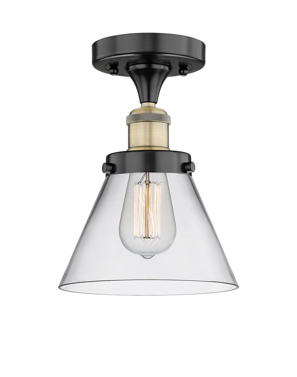 Innovations Lighting Cone 8" Semi-Flush Mount - Black Antique Brass Ceiling Semi Flush Mounts Innovations Lighting Clear ; Glass Type: Transparent  