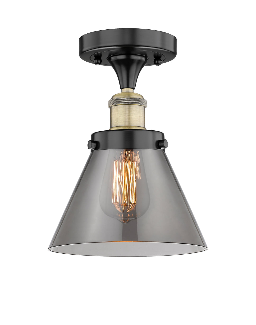 Innovations Lighting Cone 8" Semi-Flush Mount - Black Antique Brass Ceiling Semi Flush Mounts Innovations Lighting Light Smoke ; Glass Type: Colorful  