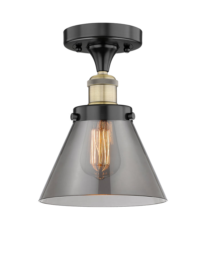 Innovations Lighting Cone 8" Semi-Flush Mount - Black Antique Brass Ceiling Semi Flush Mounts Innovations Lighting Light Smoke ; Glass Type: Colorful  