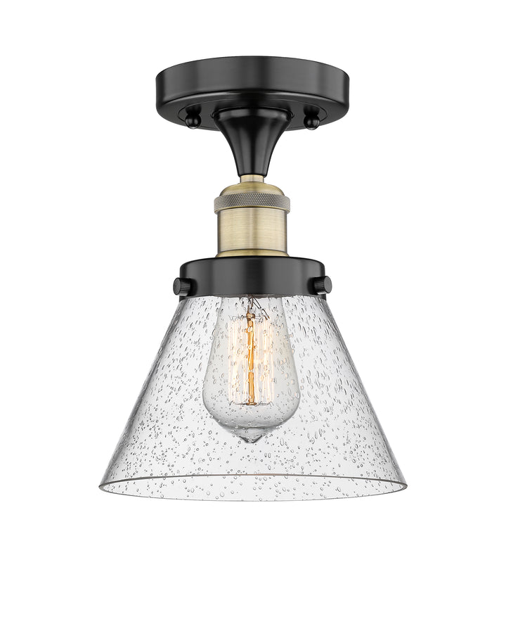 Innovations Lighting Cone 8" Semi-Flush Mount - Black Antique Brass Ceiling Semi Flush Mounts Innovations Lighting Seedy ; Glass Type: Seedy; Ribbed  