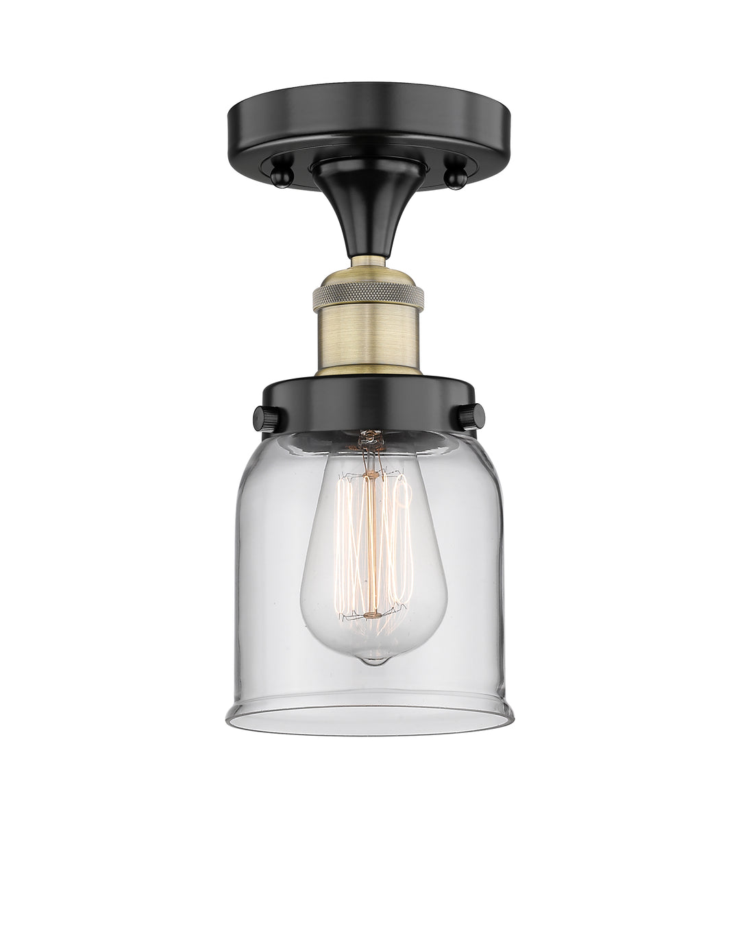 Innovations Lighting Bell 5" Semi-Flush Mount - Black Antique Brass Ceiling Semi Flush Mounts Innovations Lighting Clear ; Glass Type: Transparent; Ribbed  