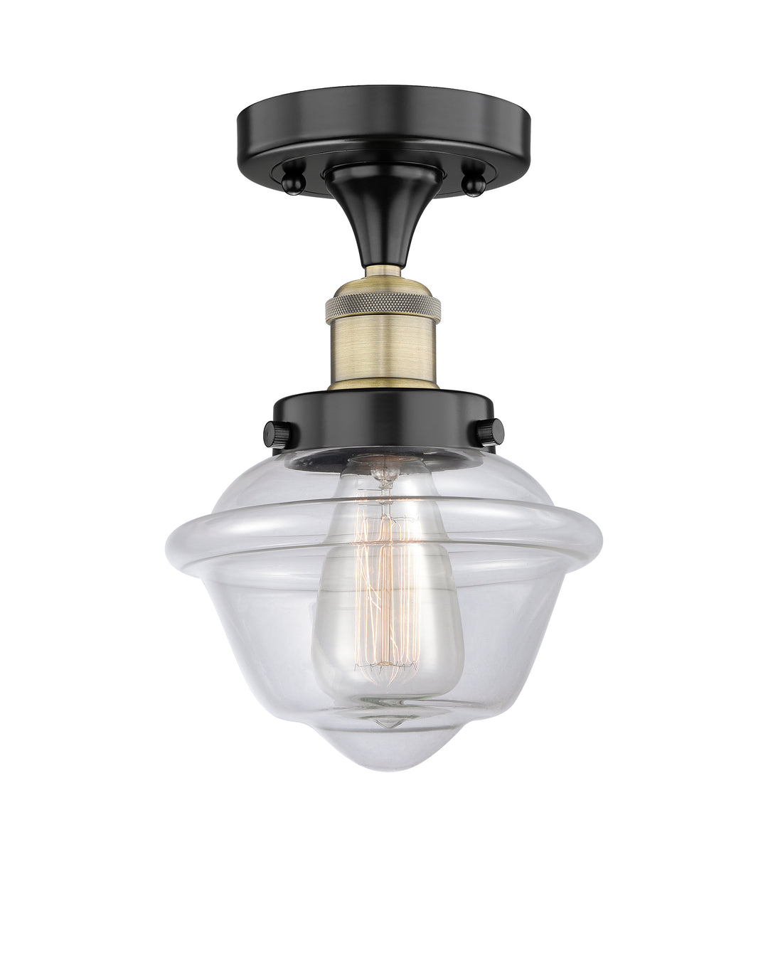 Innovations Lighting Oxford 7.5" Semi-Flush Mount - Black Antique Brass Ceiling Semi Flush Mounts Innovations Lighting Clear ; Glass Type: Transparent; Ribbed  