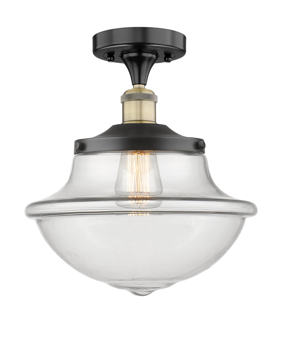 Innovations Lighting Oxford 12" Semi-Flush Mount - Black Antique Brass Ceiling Semi Flush Mounts Innovations Lighting Clear ; Glass Type: Transparent  