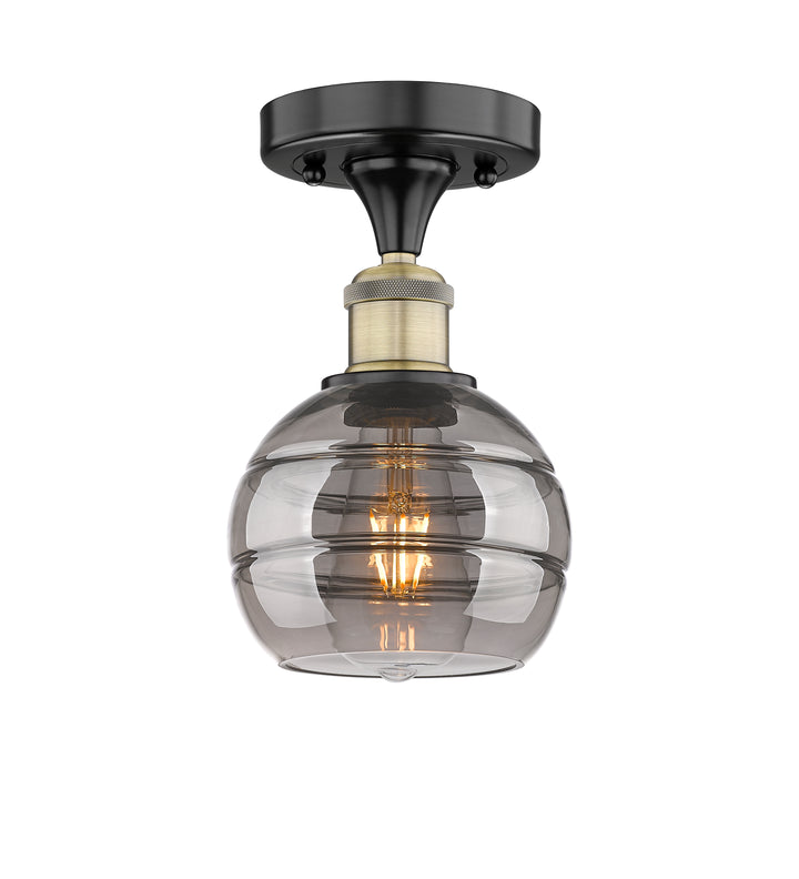 Innovations Lighting Rochester 6" Semi-Flush Mount - Black Antique Brass Ceiling Semi Flush Mounts Innovations Lighting Light Smoke ; Glass Type: Smoked  