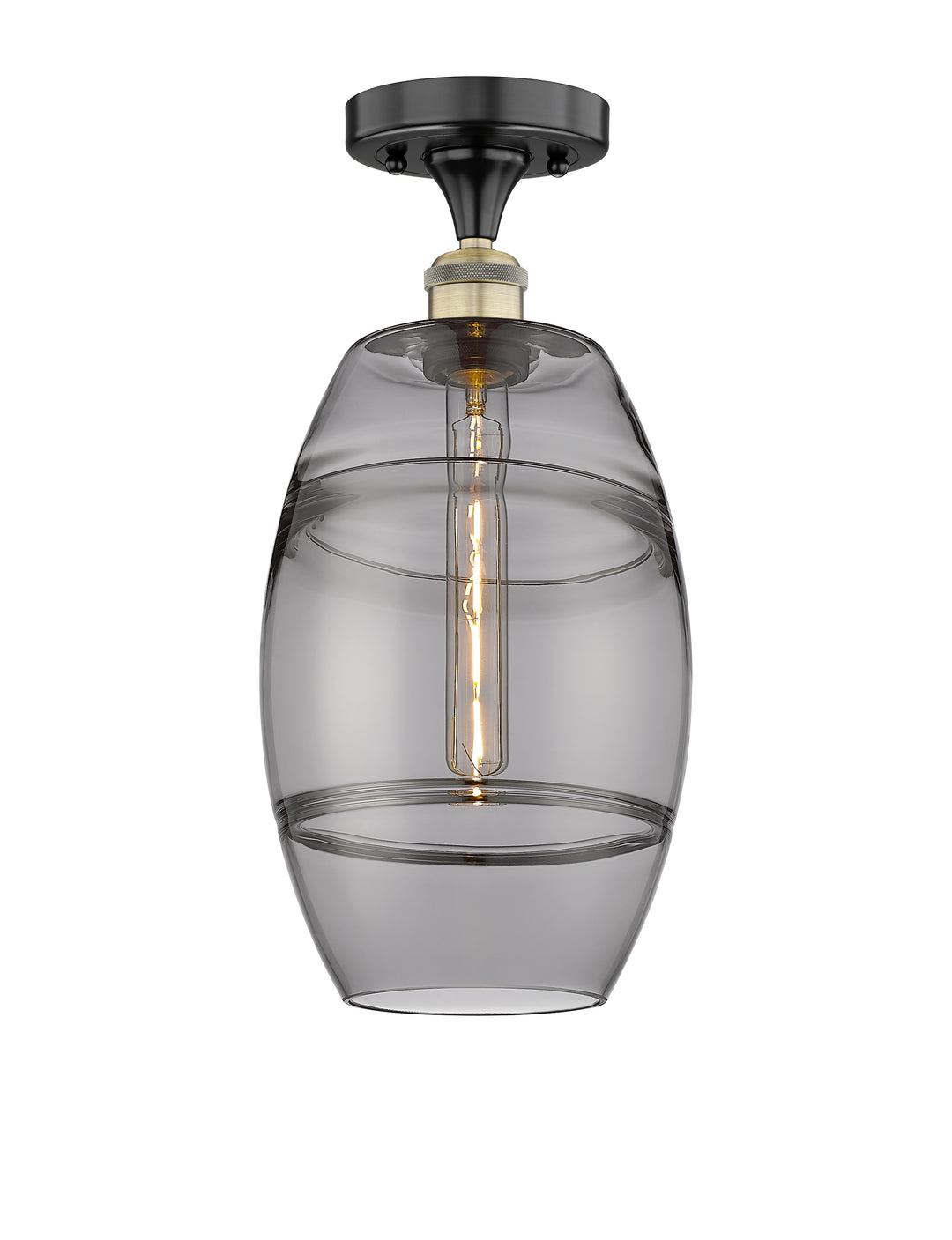 Innovations Lighting Vaz 8" Semi-Flush Mount - Black Antique Brass Ceiling Semi Flush Mounts Innovations Lighting Light Smoke ; Glass Type: Smoked  