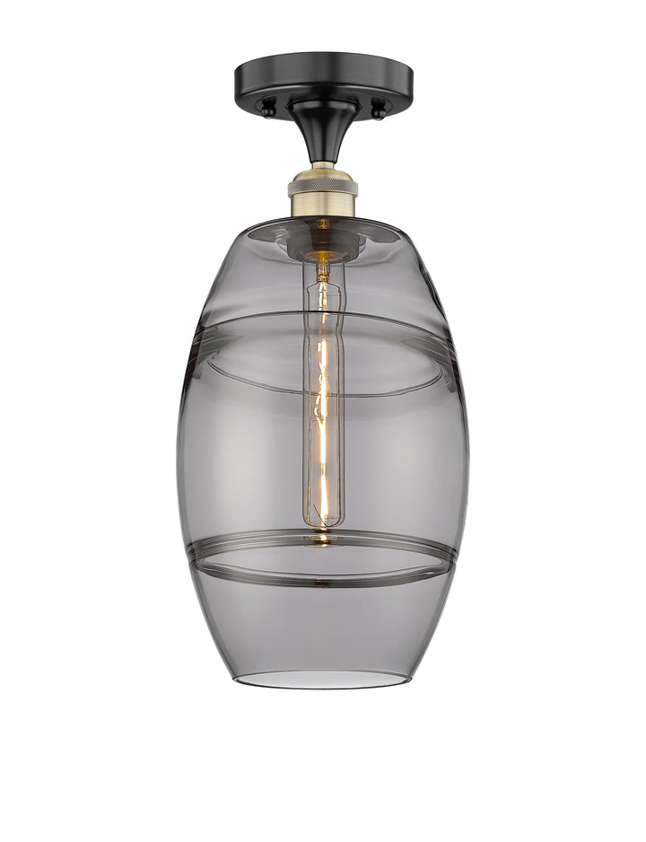 Innovations Lighting Vaz 8" Semi-Flush Mount - Black Antique Brass Ceiling Semi Flush Mounts Innovations Lighting Light Smoke ; Glass Type: Smoked  