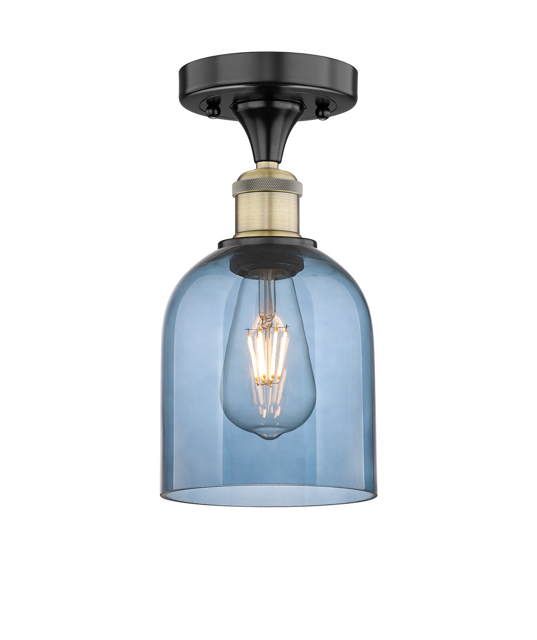 Innovations Lighting Bella 6" Semi-Flush Mount - Black Antique Brass Ceiling Semi Flush Mounts Innovations Lighting Blue  ; Glass Type: Blue  