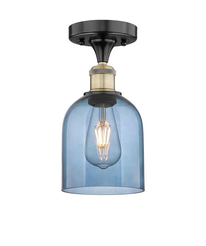 Innovations Lighting Bella 6" Semi-Flush Mount - Black Antique Brass Ceiling Semi Flush Mounts Innovations Lighting Blue  ; Glass Type: Blue  