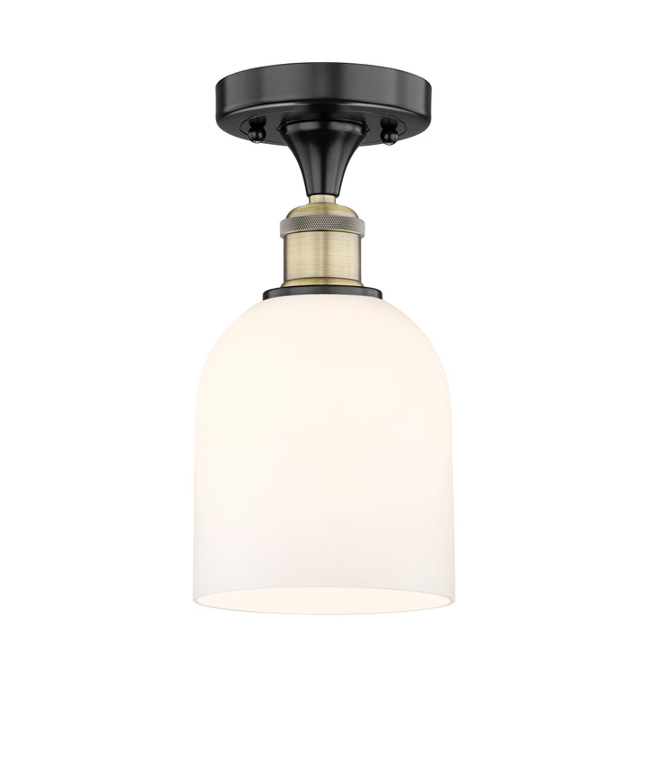 Innovations Lighting Bella 6" Semi-Flush Mount - Black Antique Brass Ceiling Semi Flush Mounts Innovations Lighting White ; Glass Type: White  