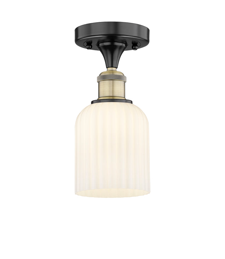 Innovations Lighting Bridal Veil 5" Semi-Flush Mount - Black Antique Brass Ceiling Semi Flush Mounts Innovations Lighting Gloss White ; Glass Type: Gloss White; Ribbed  