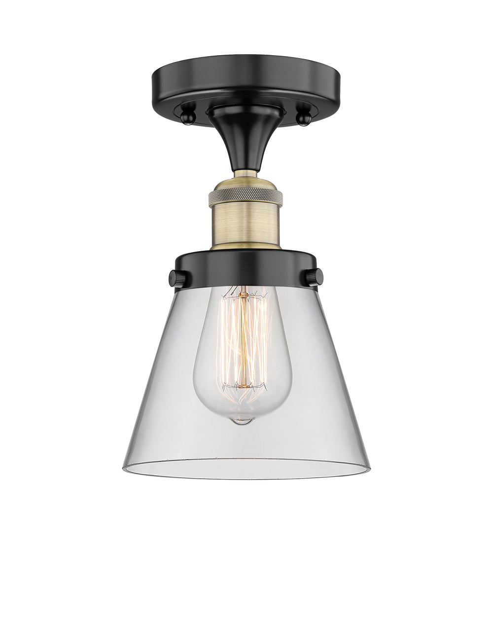 Innovations Lighting Cone 6" Semi-Flush Mount - Black Antique Brass Ceiling Semi Flush Mounts Innovations Lighting Clear ; Glass Type: Transparent; Ribbed  