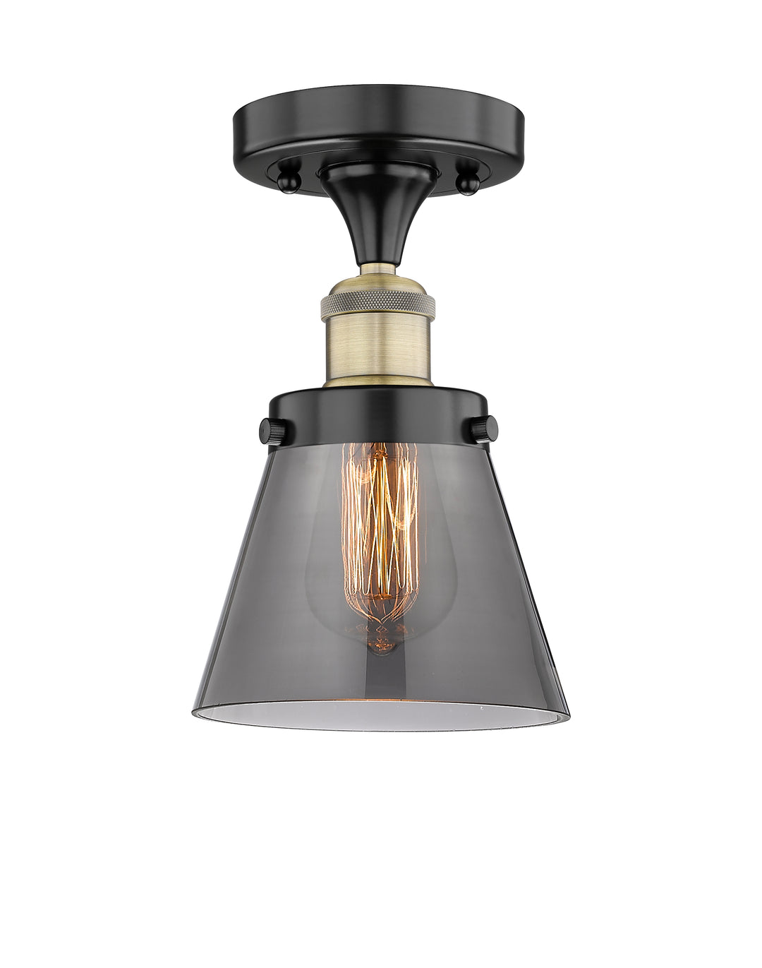 Innovations Lighting Cone 6" Semi-Flush Mount - Black Antique Brass Ceiling Semi Flush Mounts Innovations Lighting Light Smoke ; Glass Type: Colorful  