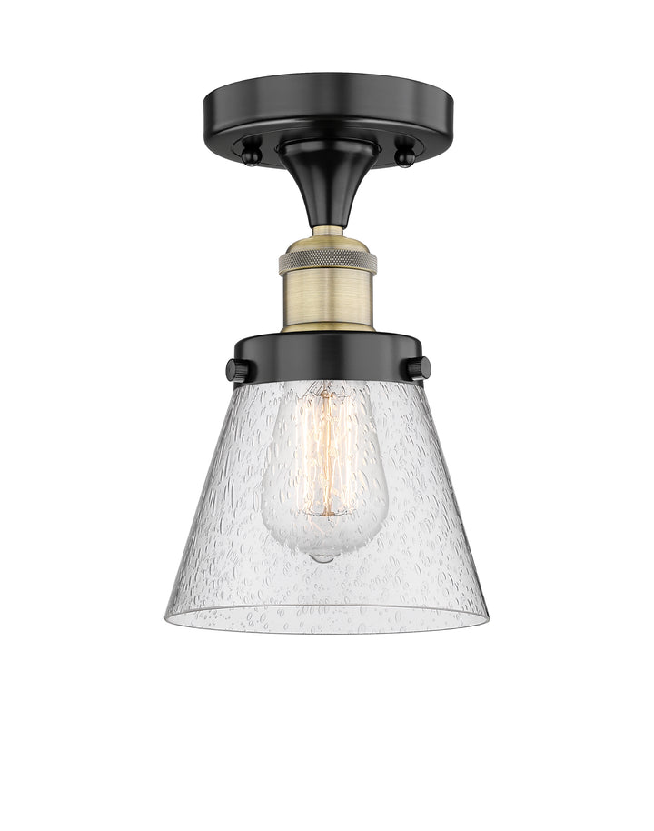 Innovations Lighting Cone 6" Semi-Flush Mount - Black Antique Brass Ceiling Semi Flush Mounts Innovations Lighting Seedy ; Glass Type: Seedy; Ribbed  