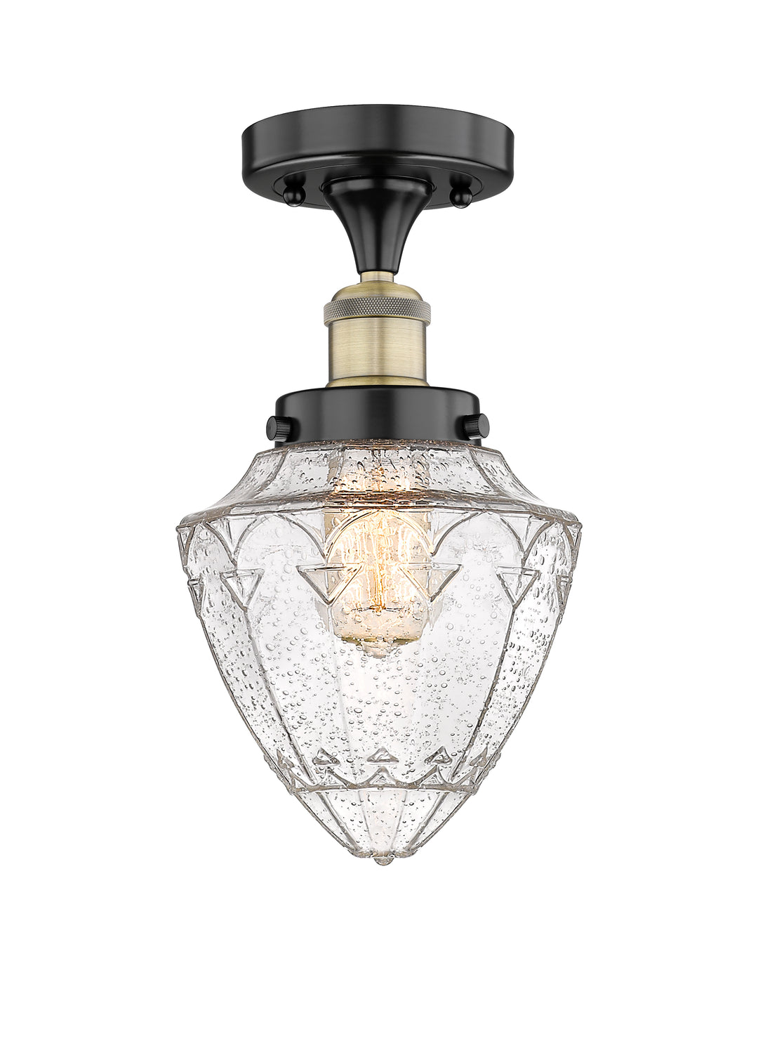 Innovations Lighting Bullet 7" Semi-Flush Mount - Black Antique Brass Ceiling Semi Flush Mounts Innovations Lighting Seedy ; Glass Type: Seeded  